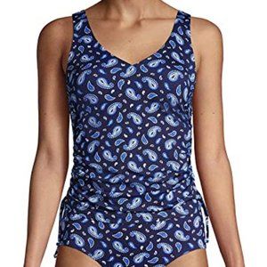 Lands' End Women's Adjustable V-neck Cinched Underwire Tankini Top Size 6 9B240